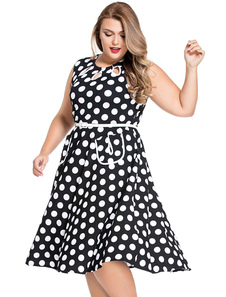 Robe de Flare deux tons Plus taille Polka Dot Bohemain Print Dress