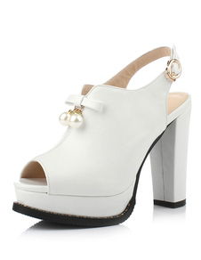 Peep Toe plateforme sandales PU blanc talons