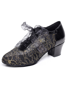 Lacez vers le haut de danse latine talons chaussures de danse noir maille pour femmes