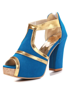 Peep Toe plateforme sandales Blue Suede talons