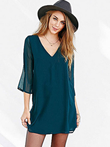 Maj backless robe robe en mousseline de soie bleue profonde-V