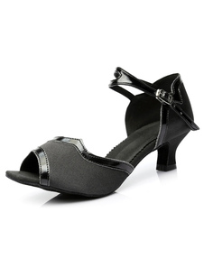 Peep Toe danse sandales noir bretelles Satin talons