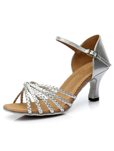 Danse latine argent sandales sangles PU talons pour femmes