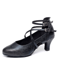 Lacez vers le haut de danse latine pompes Buckle noir PU talons hauts pour femmes