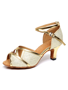 Danse latine sandales Peep Toe bretelles paillettes jaune talons pour femmes