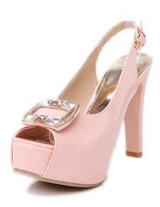 Peep Toe plateforme sandales rose Rhinetsone PU talons
