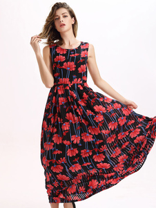 Robe Maxi imprimé floral multicolore en mousseline de soie robe