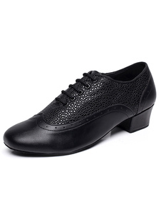 Chaussures de danse en cuir noir Lace pour hommes Up chaussures à talons Jazz