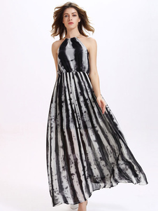 Licol de découpe Maxi robe imprimé rayures multicolores