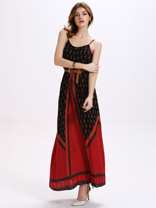 Bretelles robe imprimée multicolore Backless robe Maxi