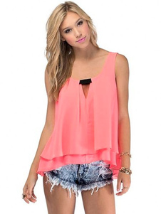 Camis hiérarchisé rose coupé haut en mousseline de soie pour femmes