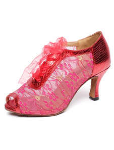Peep Toe danse latine talons multicolore Mesh Lace Up chaussures pour femmes