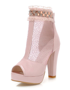 Peep Toe plateforme sandales rose pure PU bottillons pour femmes