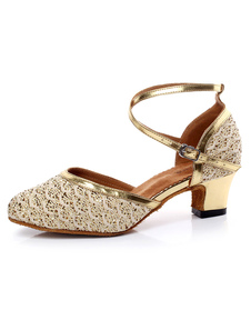 Danse latine sandales or bretelles paillettes talons pour femmes