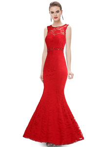 Sirène robe Maxi Illusion rouge dentelle Bodycon Dress