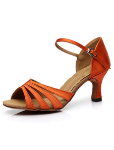 Danse latine sandales Orange bretelles Satin talons pour femmes