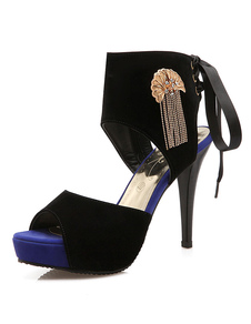 Talons de daim noir sandales plate-forme Fringe