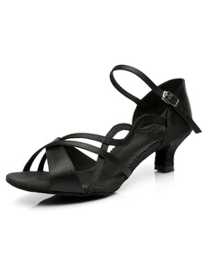 Danse latine sandales noir bretelles Satin talons pour femmes