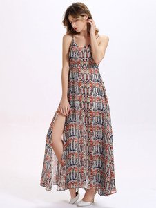 Sangles Split Maxi robe multicolore robe imprimée dos nu