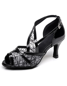 Peep Toe danse latine sandales Mesh noir sangles talons pour femmes