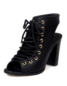 Peep Toe sandales lacets talons noir PU