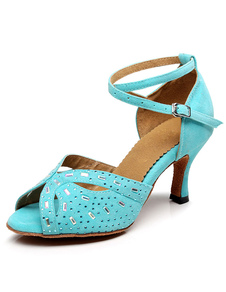 Peep Toe danse latine sandales bleu sangles Terry talons pour femmes