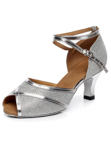 Peep Toe danse latine sandales argent bracelets Glitter talons pour femmes