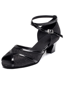 Peep Toe danse latine sandales noir bretelles paillettes talons pour femmes