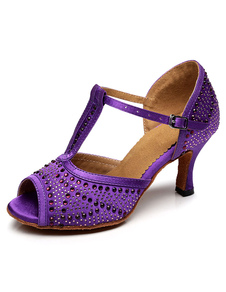 Peep Toe danse latine sandales violet bretelles Satin talons pour femmes