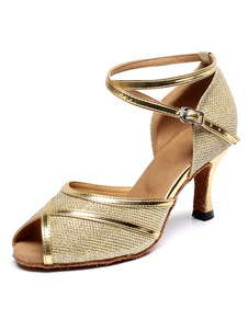 Peep Toe danse latine sandales or bretelles paillettes talons pour femmes