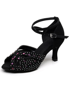Peep Toe danse latine sandales noir sangles Terry talons pour femmes
