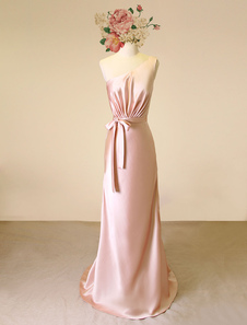 A-ligne de satin rose Sash robe de soirée avec une épaule avec Train
