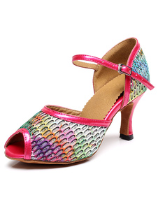 Peep Toe danse latine Sandals bretelles multicolore PU talons pour femmes