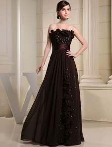 Parole longueur robe de soirée bretelles Sweetheart fleur perles robe de Prom mousseline de soie a-l