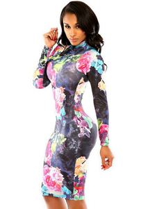 Imprimer robe Spandex multicolore Bodycon Dress