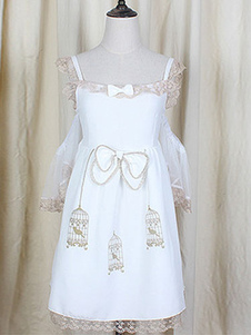 Bracelets Lolita Robe Bow robe en mousseline de soie imprimée blanche