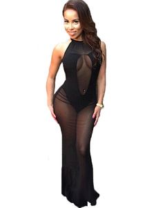 Noir Bodycon Maxi robe Backless Club Spandex