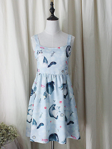 Bretelles robe de Lolita Robe coton imprimé bleu