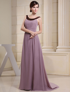 Robe de soirée lavande Jewel décolleté élastique plissée mousseline Tribunal Train robe de mariée