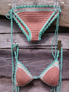 Bikini multicolore tissé lacez vers le haut de maillot de bain pour femmes