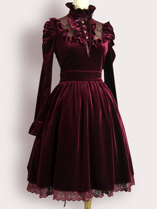 Robe de velours Bourgogne Lolita Robe volants