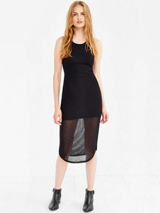 Robe Bodycon noire semi Sheer Spandex Club Dress