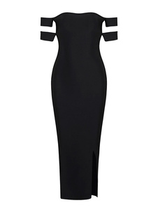Robe noire de Off-The-Shoulder Slim Fit robe Bodycon