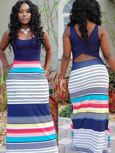 Rayures impression multicolore coupe Backless robe Maxi robe