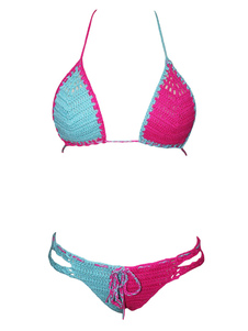 Bikini bicolore licol sangles lacets Polyester maillot de bain pour femmes