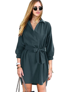 Atrovirens Flare robe Sash Bow robe de coton