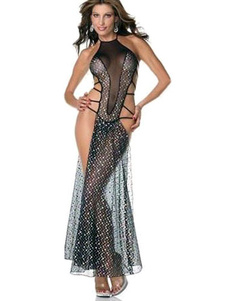 Découper la robe Maxi noir sangles Backless Split paillettes Glitter Spandex Club Dress