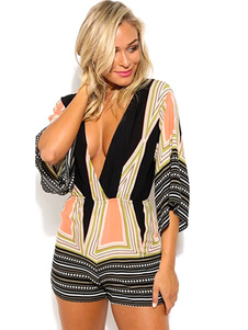 Low Cut barboteuse Multicolor Backless rayures impression gaze barboteuse pour les femmes