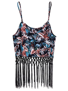 Camis multicolor impression sangles Fringe Top Polyester pour les femmes