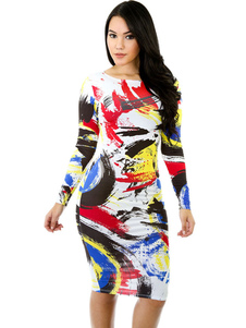 Robe Bodycon impression oeuvre Polyester pour les femmes